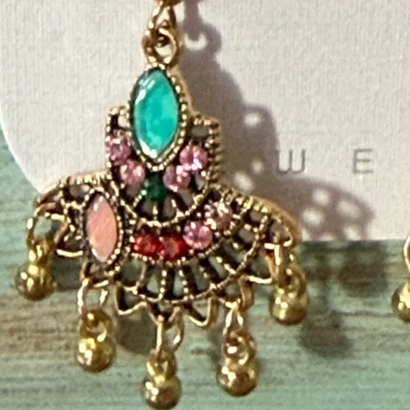 EUC Gold and Multicolor Chandelier Earrings - Picture 4 of 7